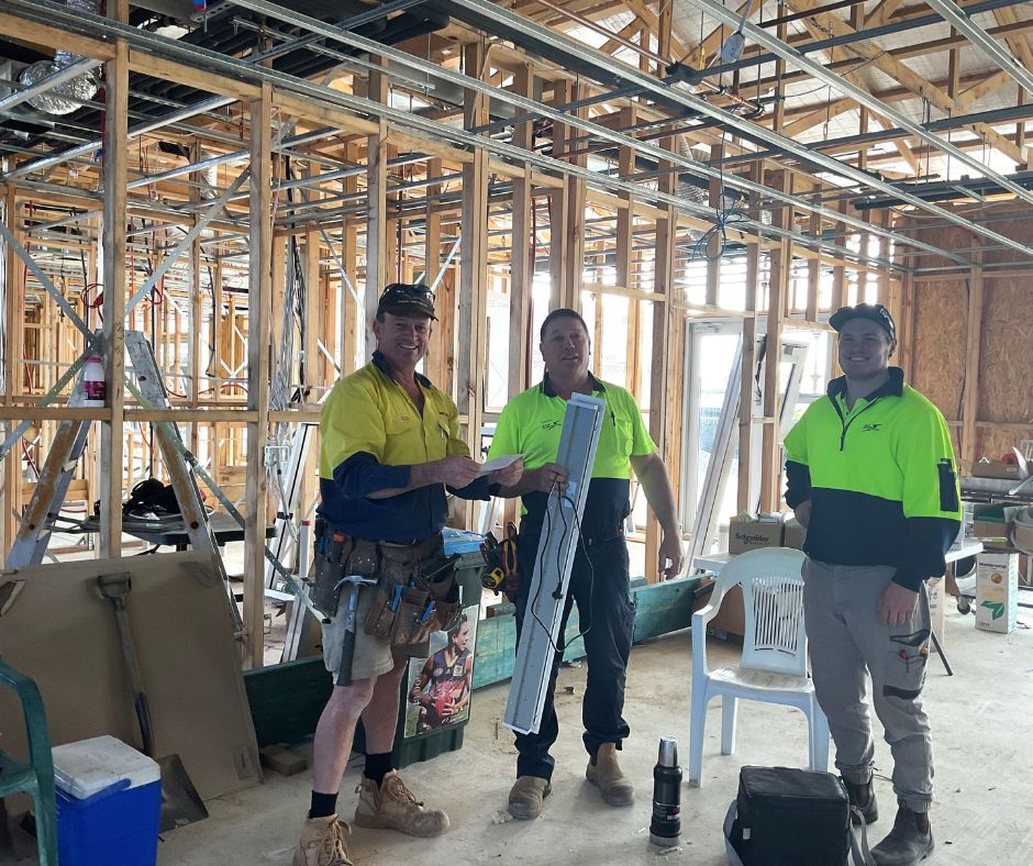 Goolwa Childcare Centre project - BCS Electrical staff and builder Steve Overall